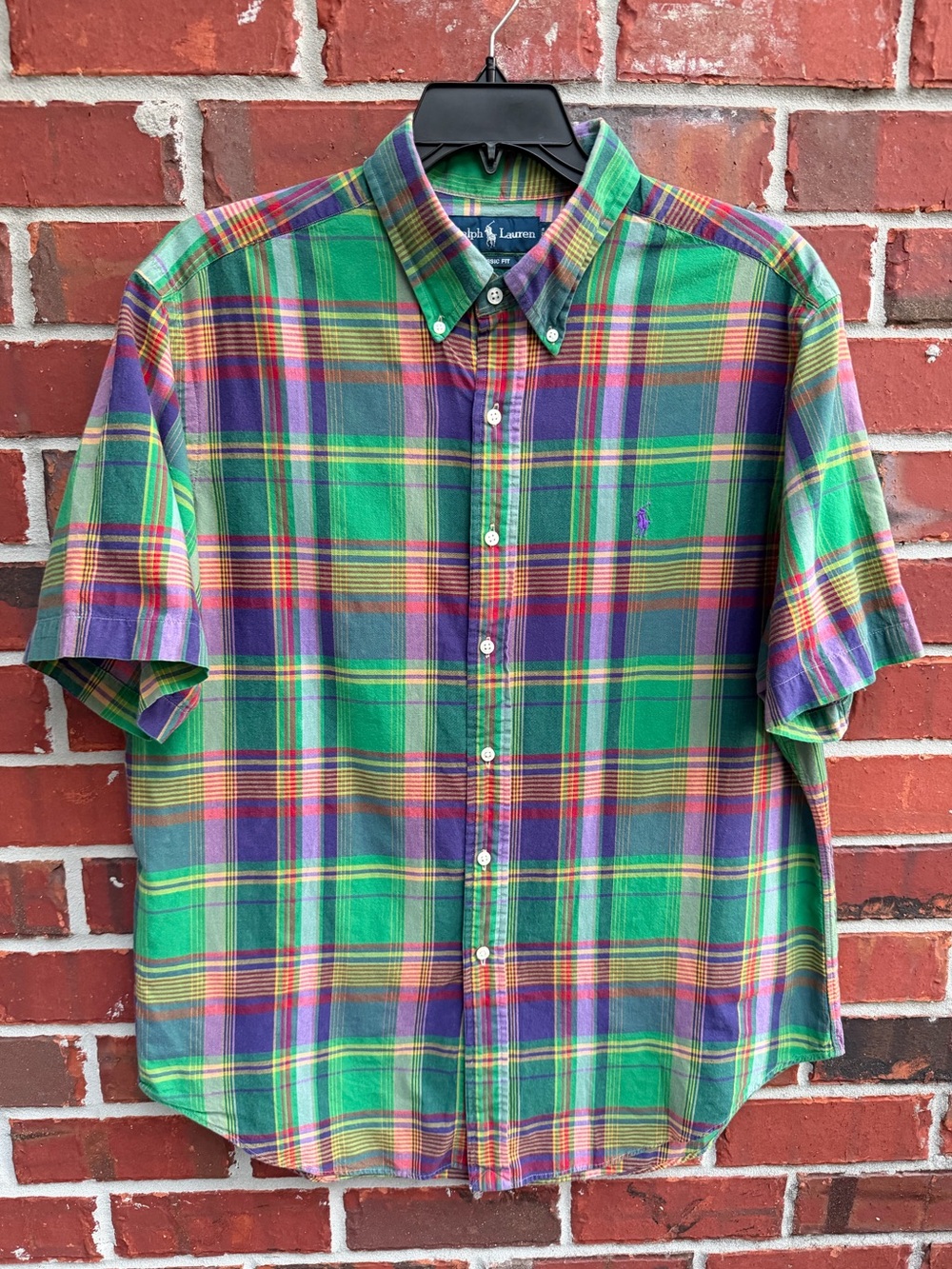 Polo Ralph Lauren Men’s XL Green Purple Plaid Short-Sleeve Button-Down Shirt P6